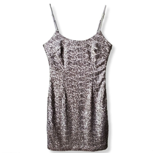 Trina Turk Silver Sequin Mini Slip Dress 6 Party Occasion Glam Cocktail Holiday - Picture 1 of 16